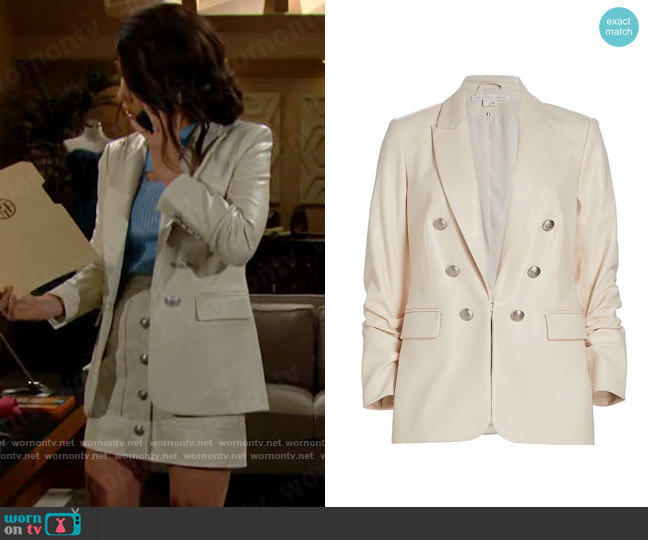 Veronica Beard Beacon Faux Leather Dickey Jacket worn by Steffy Forrester (Jacqueline MacInnes Wood) on The Bold and the Beautiful