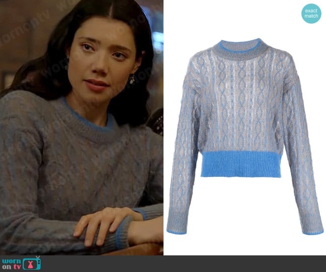 Veronica Beard Riola Sweater worn by Violet Mikami (Hanako Greensmith) on Chicago Fire