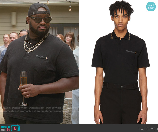 Versace Black & Gold Greek Key & Medusa Polo worn by Sherm Jones (Carl Tart) on Grand Crew