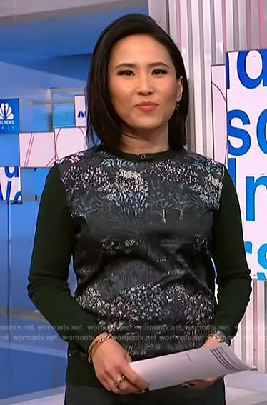 Vicky’s green forest print sweater on NBC News Daily