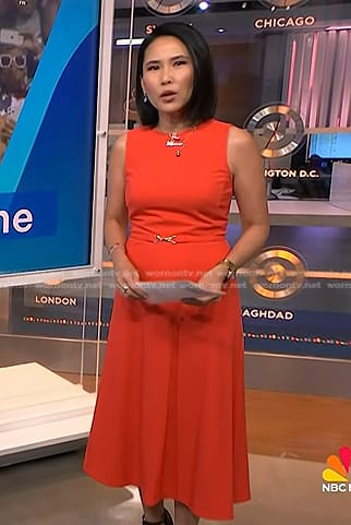 Vicky’s red belted midi dress on NBC News Daily