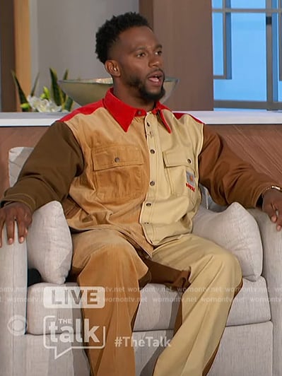 Victor Cruz’s colorblock suede jacket and pants on The Talk
