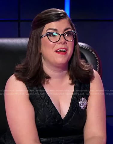 Victoria’s black v-neck floral quilted dress on The Chase