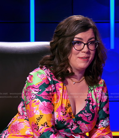 Victoria’s multicolor floral wrap dress on The Chase