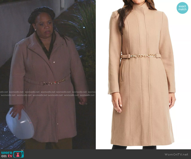 Vince Camuto Chain Belted Maxi Coat worn by Miranda Bailey (Chandra Wilson) on Greys Anatomy