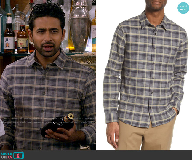 Vince Willow Shirt in Medium Heather Grey worn by Sid (Suraj Sharma) on How I Met Your Father