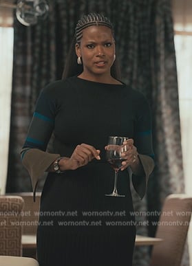 Vivian’s black contrast stripe top and skirt on Bel-Air