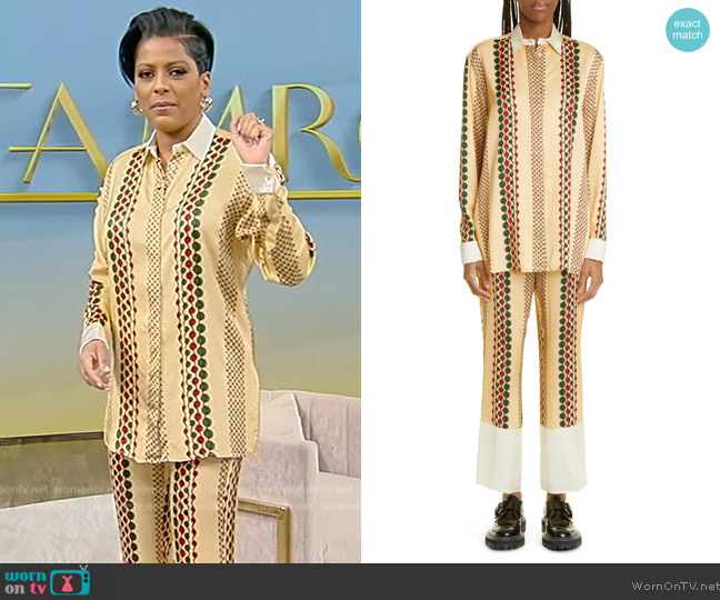 Wales Bonner Acoustic Satin Button-Up Shirt worn by Tamron Hall on Tamron Hall Show