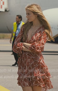 Willa’s red floral print ruffle dress on Succession