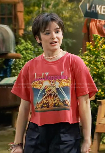 Winnie’s red Led Zeppelin print tee on Bunkd