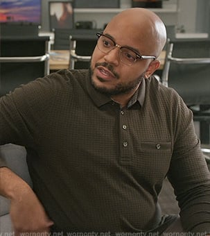 Wyatt’s green textured polo on Grand Crew