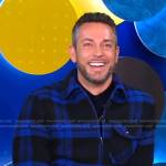Zachary Levi’s blue plaid flannel zip shirt on Good Morning America