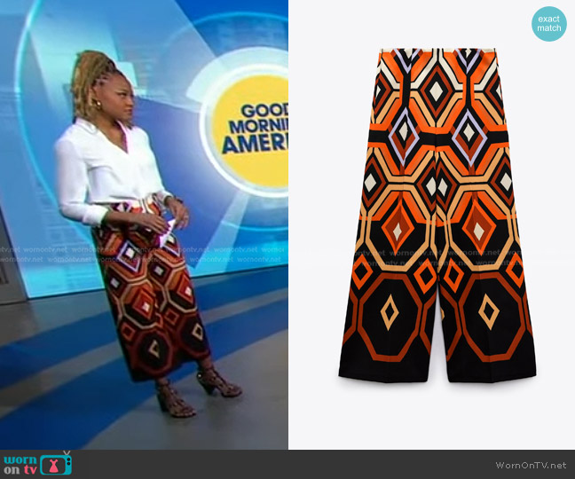 Zara Geometric Print Culottes worn by Janai Norman on Good Morning America
