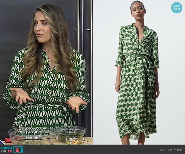 Zara Geometric Print Dress in Green/Ecru worn by Laura Vitale on Today