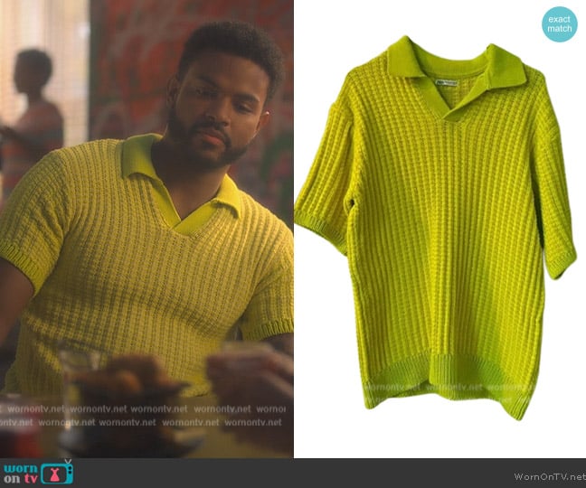 Zara Yellow Knit Polo Sweater worn by Aaron Jackson (Trevor Jackson) on Grown-ish