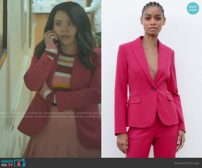 Zara Basic Blazer in Fuchsia worn by Mariana Foster (Cierra Ramirez) on Good Trouble