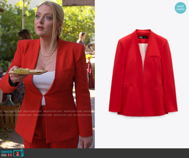 Zara Collarless Blazer worn by Lexi (Lauren Ash) on Not Dead Yet
