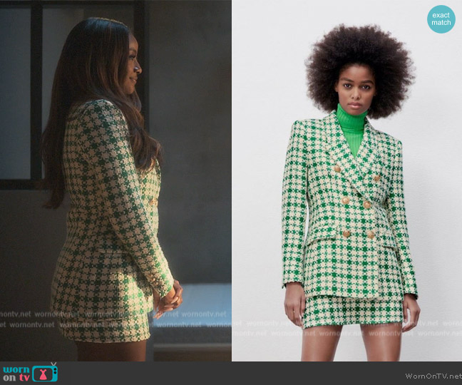 Zara Textured Weave Blazer worn by Annika (Justine Skye) on Grown-ish