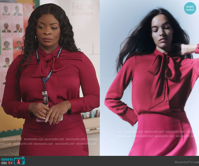 Zara Tied Blouse worn by Ava Coleman (Janelle James) on Abbott Elementary