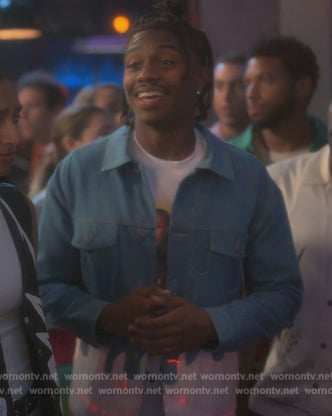 Zeke’s flame print denim jacket with lights on Grown-ish