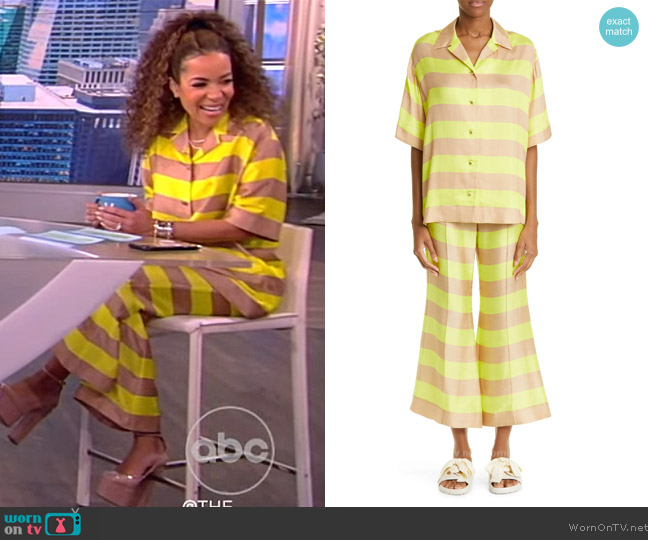 Zimmermann Wonderland Stripe Silk Camp Shirt worn by Sunny Hostin on The View