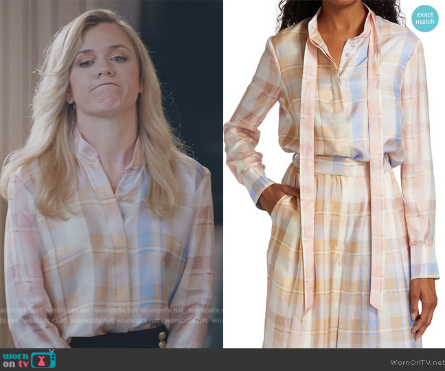 Zimmerman Dancer Silk Check Tie-Neck Shirt worn by Sadie Ryan (Harriet Dyer) on American Auto