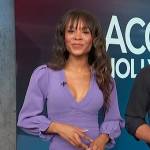 Zuri’s purple lace trim mini dress on Access Hollywood