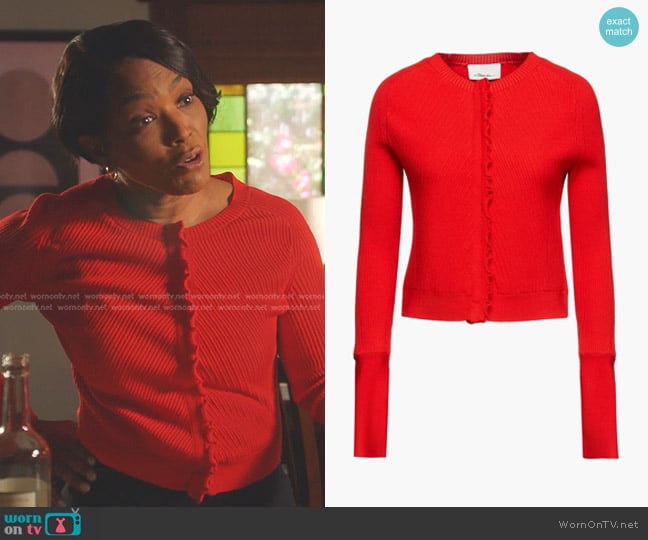3.1 Phillip Lim Ruffle-Trimmed Merino Wool-Blend Cardigan worn by Athena Grant (Angela Bassett) on 9-1-1