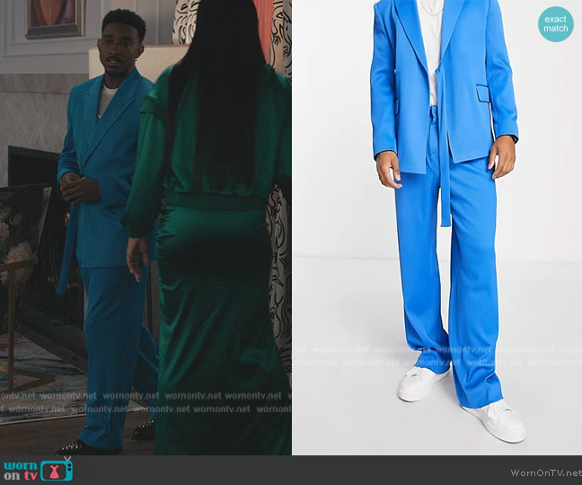 ASOS Belted suit in electric blue plisse worn by Jazz (Jordan L. Jones) on Bel-Air