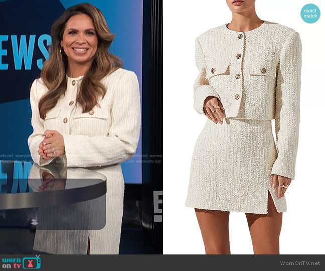 ASTR The Label Covina Boucle Jacket worn by Carolina Bermudez on E! News