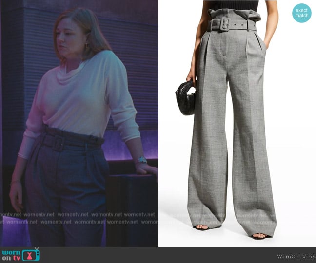 Altuzarra Rhode Belted Paperbag Wide-Leg Pants worn by Shiv Roy (Sarah Snook) on Succession
