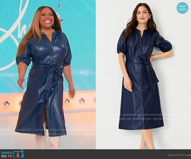 Ann Taylor Faux Leather Belted Dress worn by Sherri Shepherd on Sherri