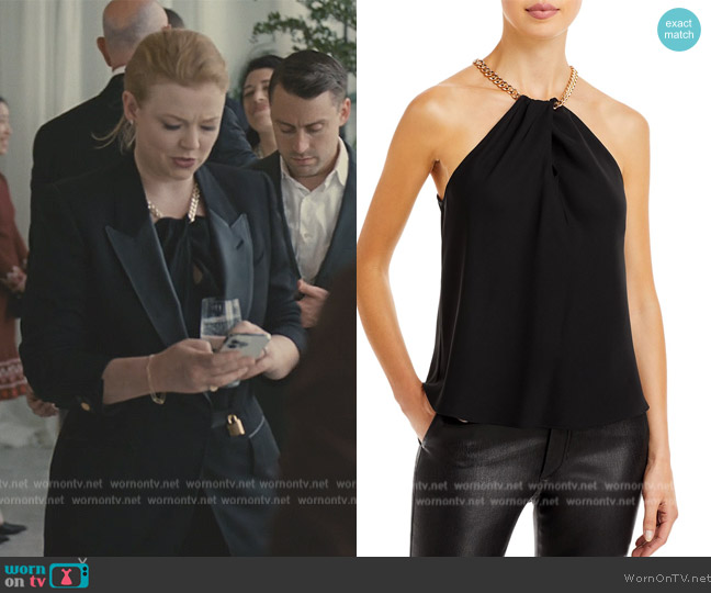 Aqua Chain Halter Top worn by Shiv Roy (Sarah Snook) on Succession