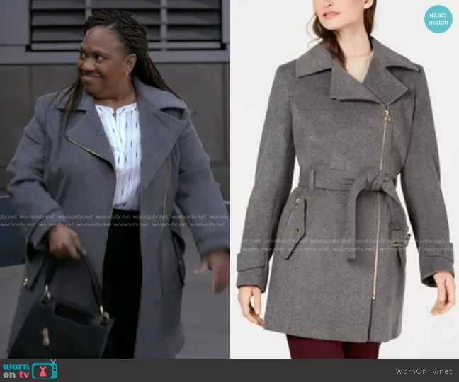 MICHAEL Michael Kors Asymmetrical Belted Coat worn by Miranda Bailey (Chandra Wilson) on Greys Anatomy