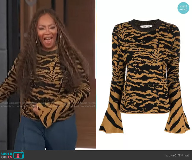 Diane von Furstenberg Beverly Knit Jacquard Sweater worn by Jody Watley on Access Hollywood