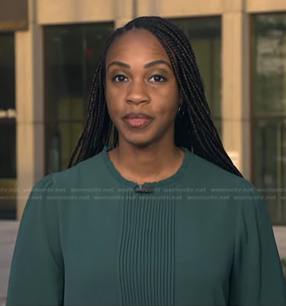 Blayne Alexander’s green pintuck top on NBC News Daily