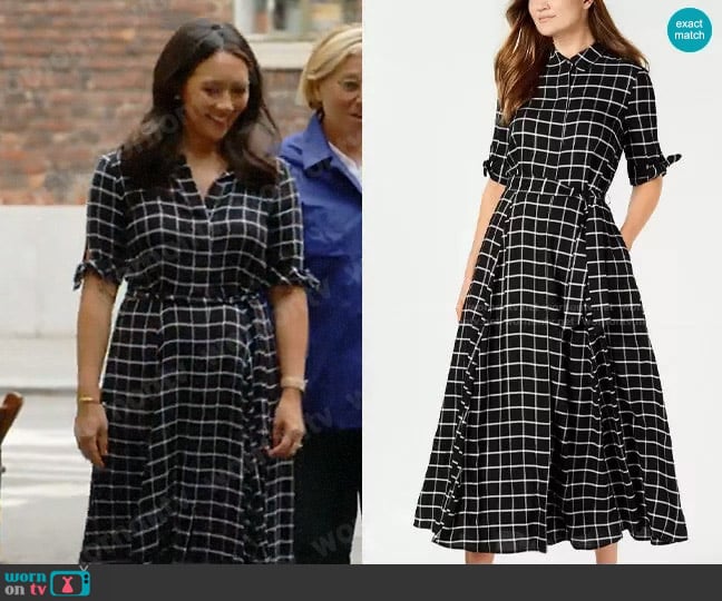 Calvin Klein Plaid Maxi Shirtdress worn by Nancy Chen on CBS Mornings