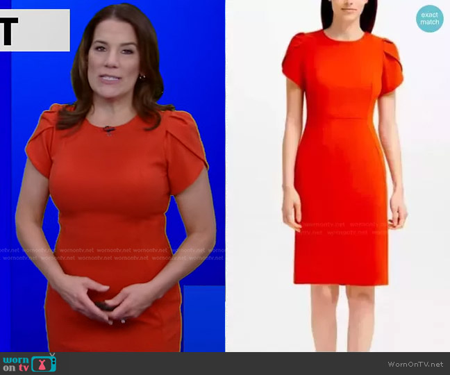 Calvin Klein Tulip-Sleeve Sheath Dress worn by Heather O’Rourke on Good Morning America