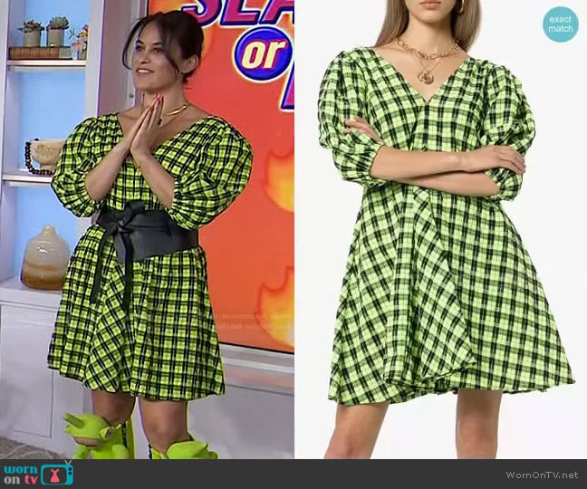 Ganni Check Puff-Sleeve Dress worn by Donna Farizan on Today