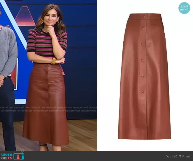 Chloe A-line mid-length skirt worn by Rebecca Jarvis on Good Morning America