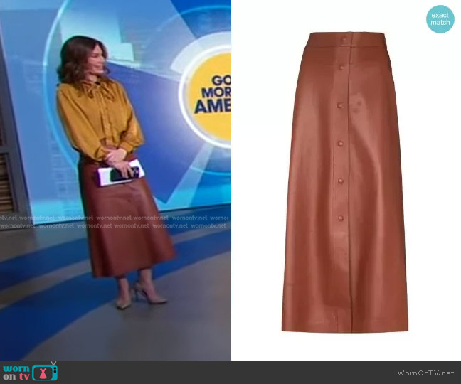 Chloe A-line mid-length skirt worn by Rebecca Jarvis on Good Morning America