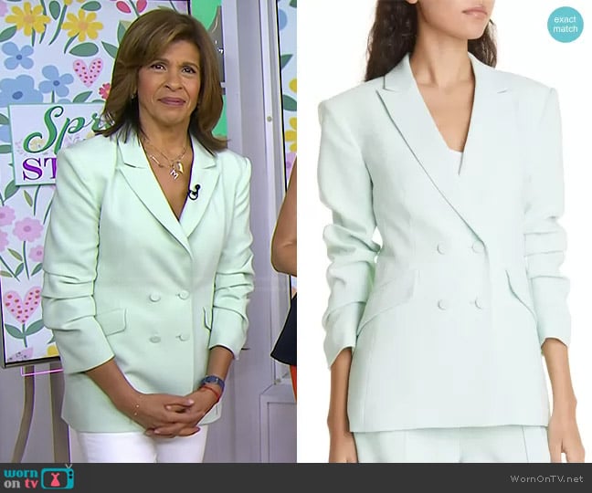 Cinq a Sept Kris Ruched Sleeve Double Breasted Blazer in Celadon worn by Hoda Kotb on Today