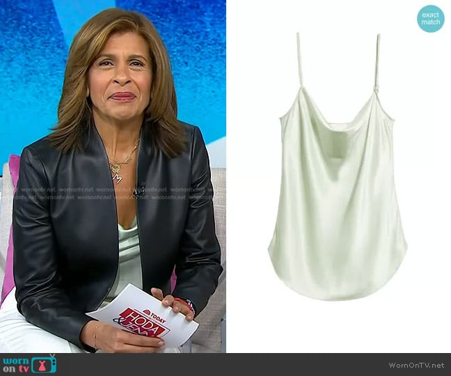 Cinq a Sept Marta Cowl Neck Silk Camisole in Celadon worn by Hoda Kotb on Today