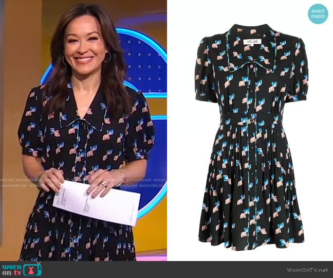 Diane von Furstenberg Darius Mini Dress in Twisted Geo Black worn by Eva Pilgrim on Good Morning America