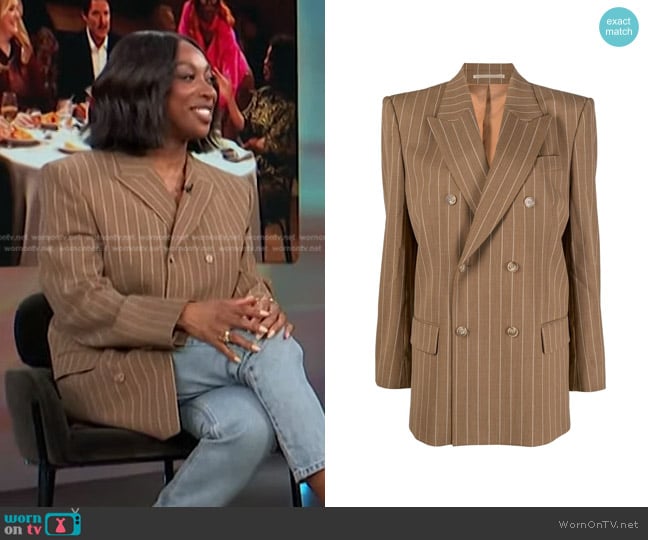 Filippa K Striped Double-Breasted Blazer worn by Ego Nwodim on Access Hollywood