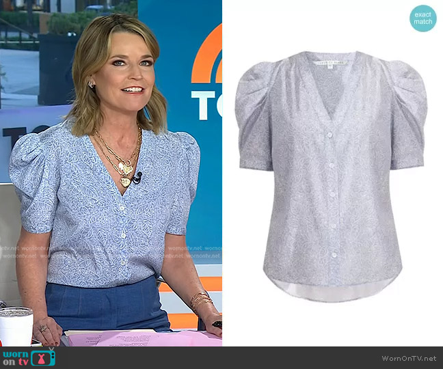 Veronica Beard Garland Puffed-Sleeve Top worn by Savannah Guthrie on Today