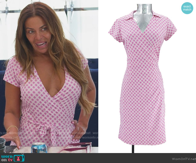 J McLaughlin Geometric Print Wrap Dress worn by Dolores Catania on The Real Housewives of New Jersey