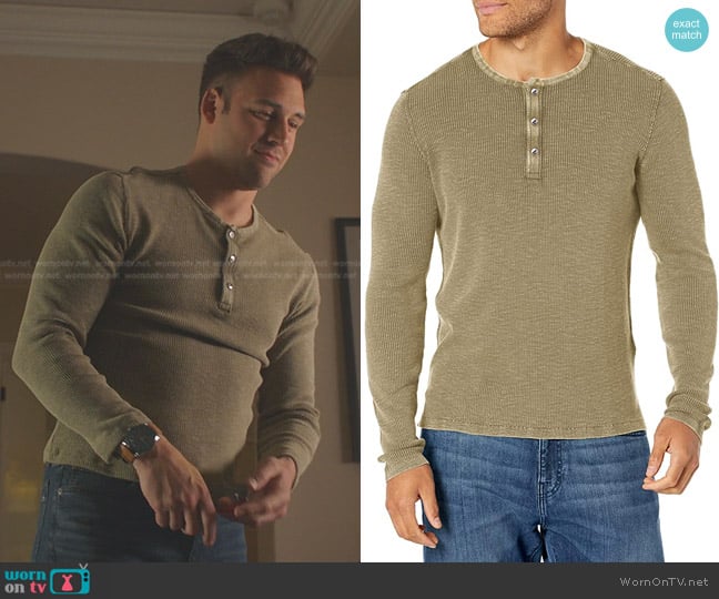 John Varvatos Nashville Waff Henley Top in Olive Green worn by Eddie Diaz (Ryan Guzman) on 9-1-1