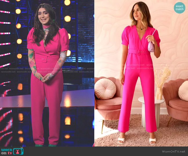 Adelyn Rae Kori Crepe Belted Jumpsuit worn by Kate Cosentino on The Voice