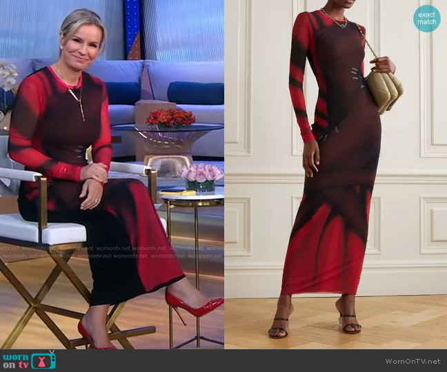 Loewe Printed Stretch-Mesh Maxi Dress worn by Dr. Jennifer Ashton on Good Morning America